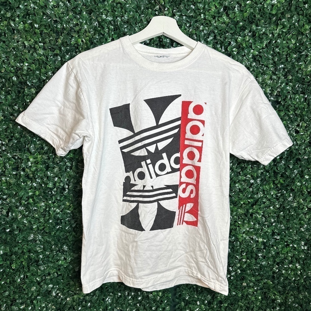 Adidas Men's Short Sleeve Trefoil Spell Out Logo Graphic T-Shirt Size Small